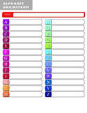 Alphabet Brainstorm (Customizable PDF Fillable Form - BW + Color)