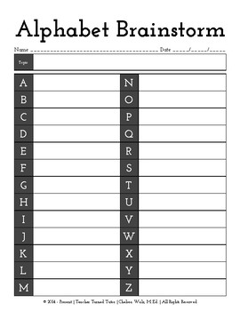 Alphabet Brainstorm Graphic Organizer by Teacher Turned ...