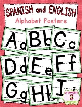 Alphabet Bulletin Board Posters (Spanish & English) by La Maestra Sonriente