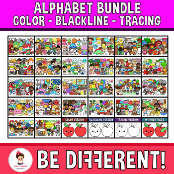 Preview of Alphabet Clipart Bundle A to Z Color Blackline Tracing Back To School
