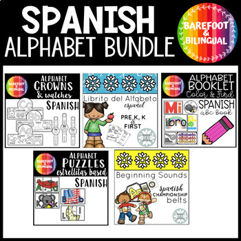 Preview of Alphabet Activities Bundle - Spanish - Letter sound activities - crowns, books &