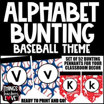 Preview of Alphabet Bunting Pennants Set - BASEBALL CLASSROOM DECOR 01