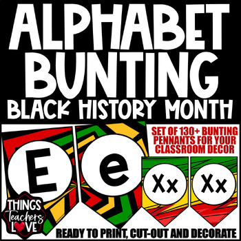 Preview of Alphabet Bunting Pennants Set - BLACK HISTORY MONTH CLASSROOM DECOR