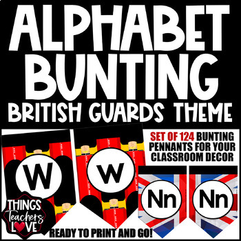 Preview of Alphabet Bunting Pennants Set - BRITAIN BRITISH GUARDS CLASSROOM DECOR