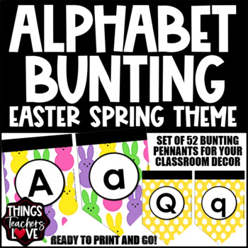 Preview of Alphabet Bunting Pennants Set - EASTER CLASSROOM DECOR