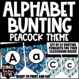 Alphabet Bunting Pennants for Classroom Decor (Aa to Zz) - PEACOCK THEME
