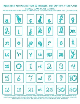 Preview of Alphabet Captions Aqua Blue Fabric Font Lower Case Letters & Numbers Printable