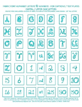 Preview of Alphabet Captions Aqua Blue Fabric Font Upper Case Letters Numbers Printable