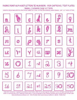 Preview of Alphabet Captions Berry Pink Fabric Font Lower Case Letters & Numbers Printable