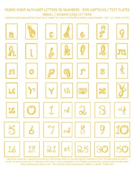 Preview of Alphabet Captions Gold Fabric Font Lower Case Letters & Numbers Printable Sheet