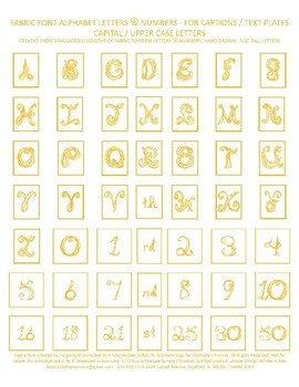 Preview of Alphabet Captions Gold Fabric Font Upper Case Letters Numbers Printable Sheet