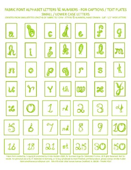 Preview of Alphabet Captions Green Fabric Font Lower Case Letters & Numbers Printable Sheet