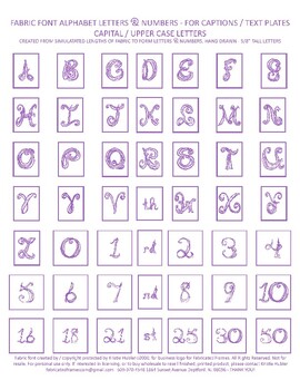 Preview of Alphabet Captions Lavender Fabric Font Upper Case Letters Numbers Printable