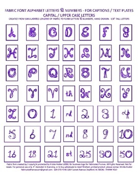 Preview of Alphabet Captions Purple Fabric Font Upper Case Letters Numbers Printable Sheet