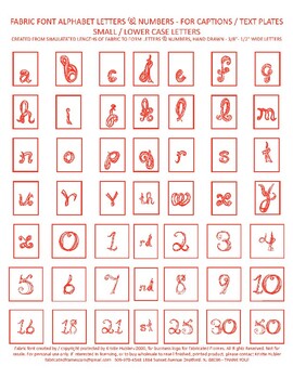 Preview of Alphabet Captions Red Fabric Font Lower Case Letters & Numbers Printable Sheet