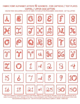 Preview of Alphabet Captions Red Fabric Font Upper Case Letters Numbers Printable Sheet