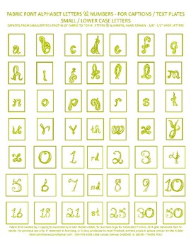 Preview of Alphabet Captions Yellow Green Fabric Font Lower Case Letters Numbers Printable