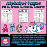 Alphabet Pages:  Fill it in, Trace it, Find it & Color it