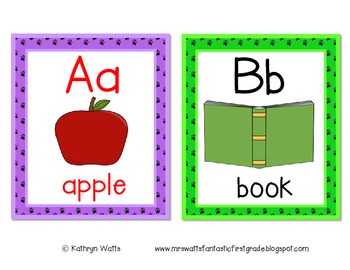 Alphabet Cards - Paw Theme by Kathryn Watts | Teachers Pay Teachers