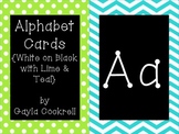 Alphabet Cards: White on Black with Lime & Teal