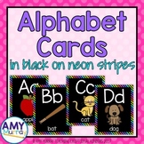 Alphabet Cards in Black on Neon