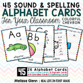 Alphabet Cards with Sounds Spellings (Colorful Chevron)