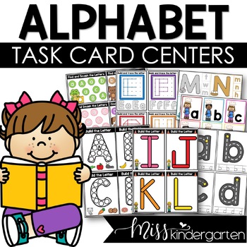 Preview of Alphabet Activities Kindergarten Alphabet Centers Task Cards
