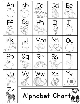 alphabet chart black and white by kids learning basket tpt