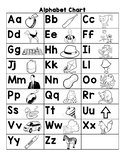 Alphabet Chart with Pictures - English & Spanish, Black & White