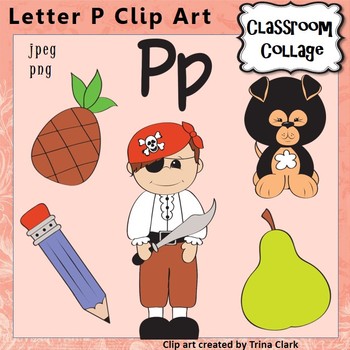 Alphabet Clip Art Letter P - Items start with P - Color - pers