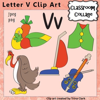 Preview of Alphabet Clip Art Letter V - Items start with  V - Color - personal/comm use