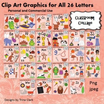 Preview of 26 Color Alphabet Letter and Graphics Clip Art Sets - 5+ graphics per letter