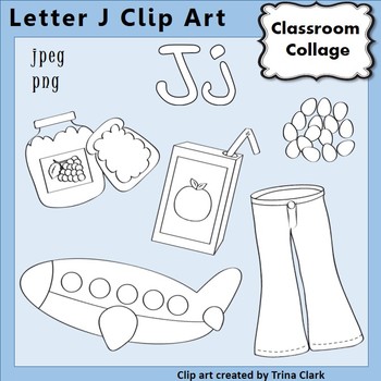 Preview of Alphabet Clip Art Letter J Line Drawings - Items start with J {B&W} pers/comm