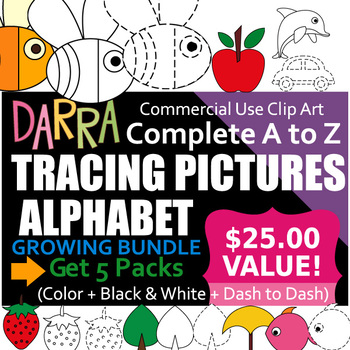 Preview of Alphabet Clip Art Tracing Pictures Bundle - Complete A to Z