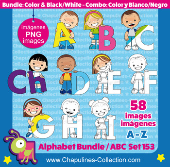 Preview of Alphabet Clip Art bundle, color and black/white, from A to Z, Set 153