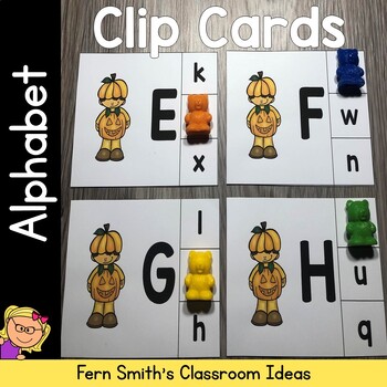 Alphabet Clip Card Center Easy Prep for Uppercase & Lowercase Halloween