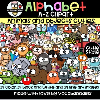 Preview of Alphabet Clipart-Animals and Objects Cuties