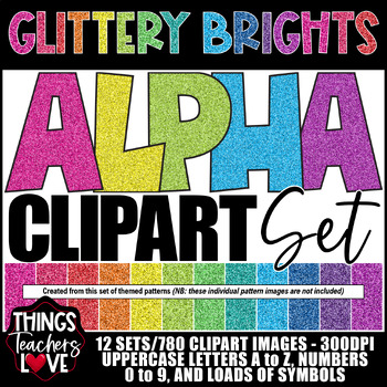 Preview of Alphabet Clipart BUNDLE (Letters/Numbers/Symbols)-ASSORTED COLORS BRIGHT GLITTER