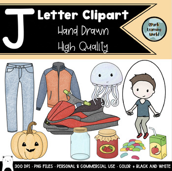 Preview of Alphabet Clipart, Beginning J Sounds Words Phonics Set, 20 Total