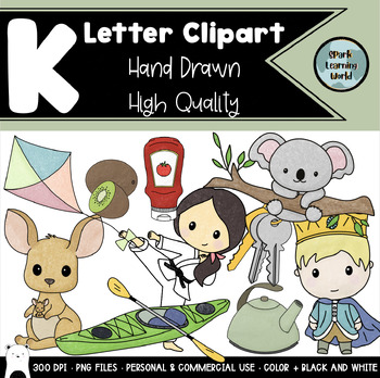 Preview of Alphabet Clipart, Beginning K Sounds Words Phonics Set, 20 Total