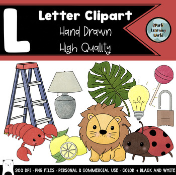 Preview of Alphabet Clipart, Beginning L Sounds Words Phonics Set, 20 Total