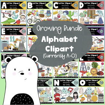 Preview of Alphabet Clipart, Beginning Letter Sounds A-L, Phonics clipart GROWING BUNDLE
