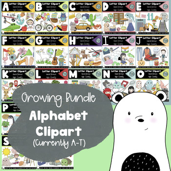 Preview of Alphabet Clipart, Beginning Letter Sounds A-M, Phonics clipart GROWING BUNDLE