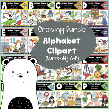 Preview of Alphabet Clipart, Beginning Letter Sounds A-N, Phonics clipart GROWING BUNDLE