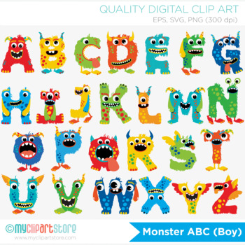 Preview of Monster ABC Alphabet Clipart, Primary Colors, letters, aplha, Boy