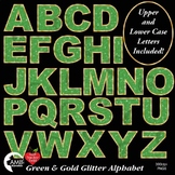 Alphabet Clipart, Glittering Green and Gold Bokeh Letters 