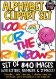 Alphabet Clipart Set, 'LOOK FOR THE RAINBOWS' Theme (840 i