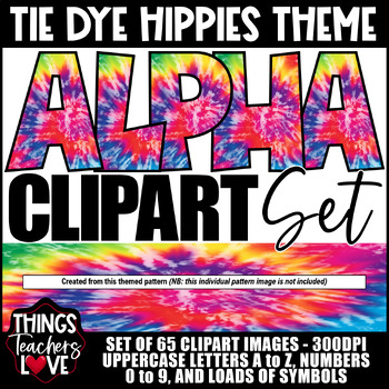 Preview of Alphabet Clipart Set x65 (Letters/Numbers/Symbols) - SET 01 - TIE DYE HIPPIES 05