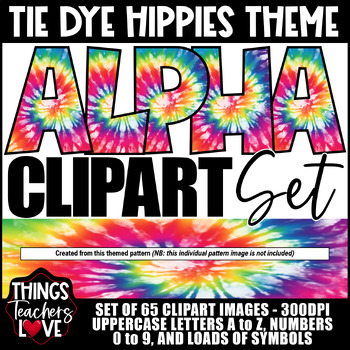 Preview of Alphabet Clipart Set x65 (Letters/Numbers/Symbols) - SET 02 - TIE DYE HIPPIES 05