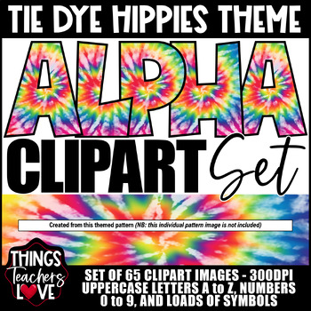 Preview of Alphabet Clipart Set x65 (Letters/Numbers/Symbols) - SET 03 - TIE DYE HIPPIES 05